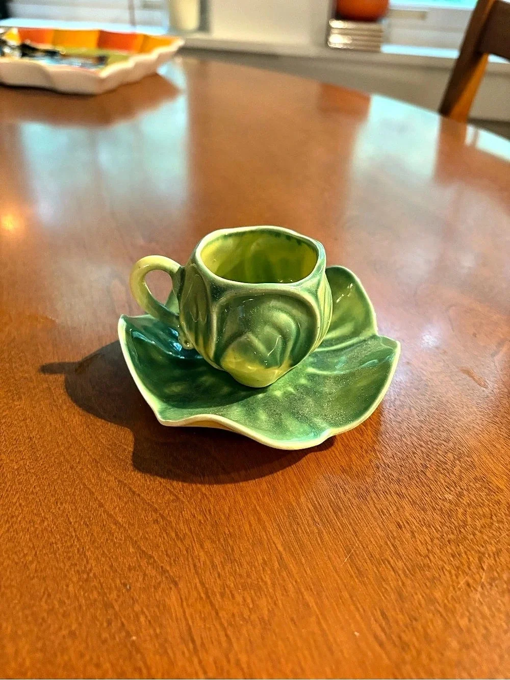 Green & Yellow Ceramic Cup and Saucer